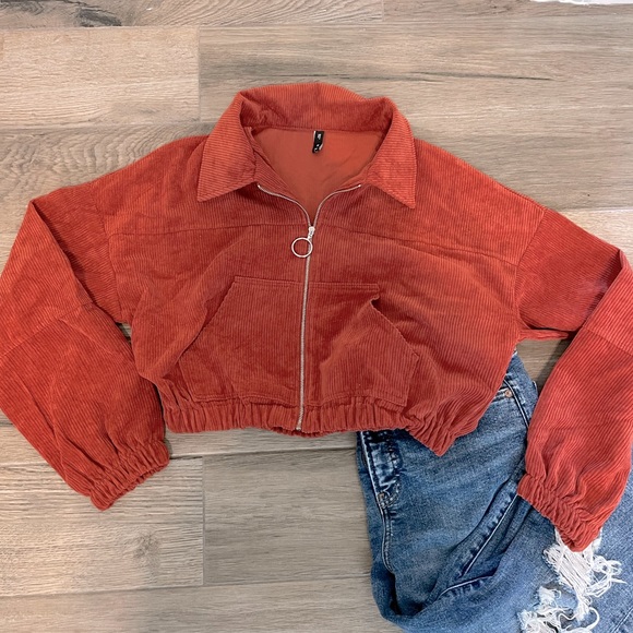 Zaful Jackets & Blazers - Burnt Orange Corduroy Cropped Jacket